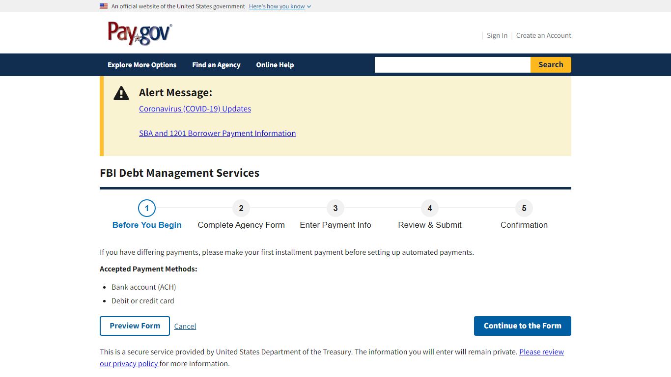 Pay.gov - FBI Debt Management Services